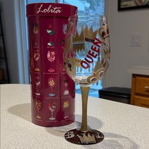 Lolita Queen Wine Glass with Gold and Red Accents